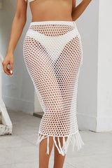 fringe openwork swim skirt white front view