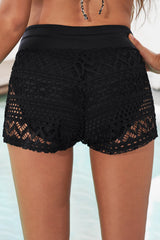 Back view of Full Size Drawstring Waist Swim Shorts in black