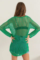 green crochet long sleeve cover up back view