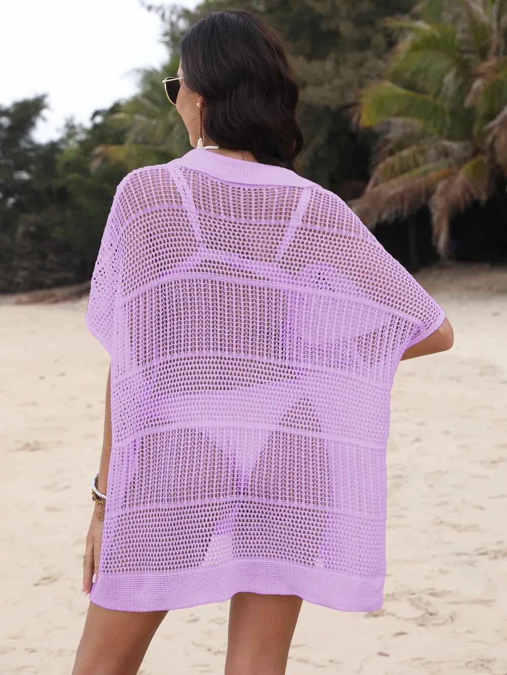 Lavender sheer collared cover-up front