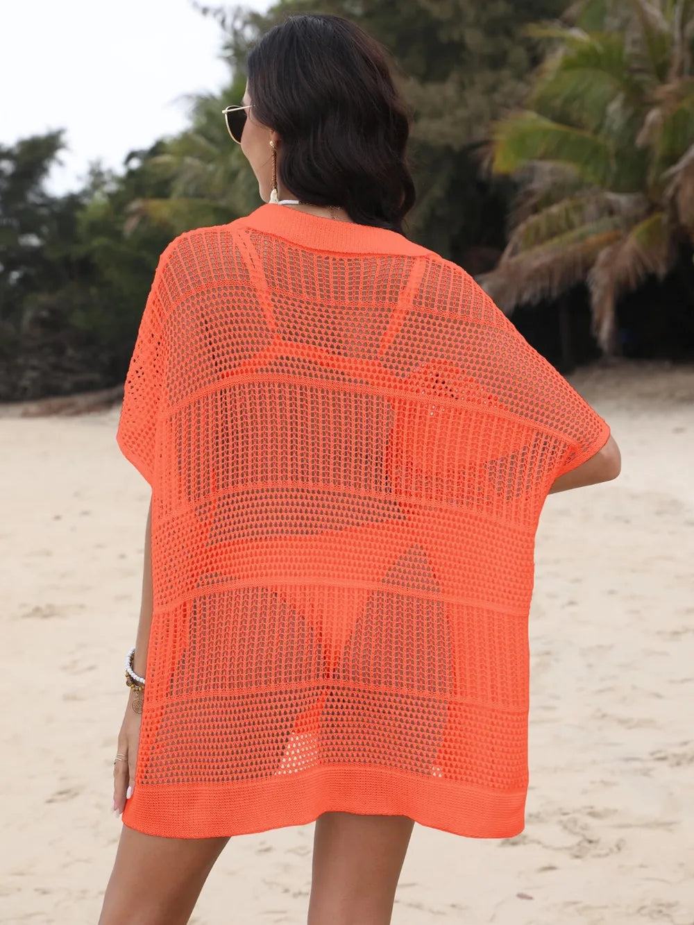 Orange openwork beach cover-up front