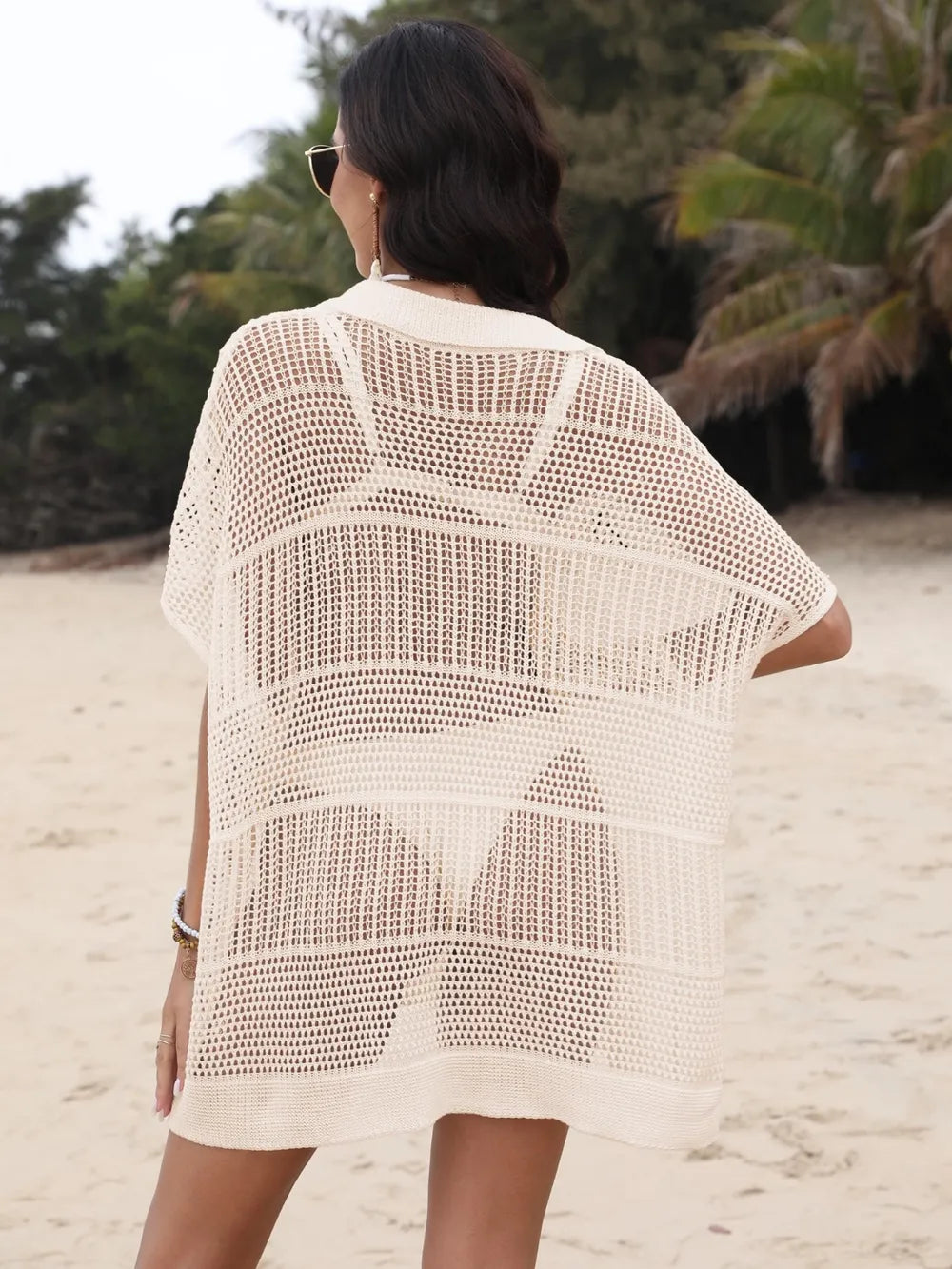 Tan sheer collared cover-up front