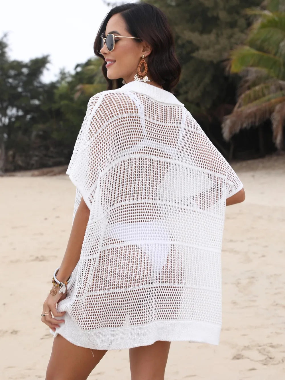 White beach cover-up with collar front