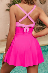 hot pink crisscross one-piece back view