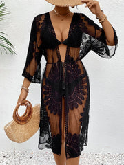 Front-facing black lace beach cover-up