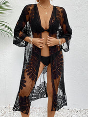 Open front black lace swimsuit cover-up