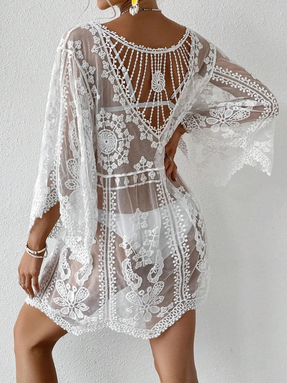 Lightweight white lace cover-up for swimsuits