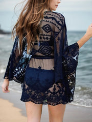Front view of sheer black lace cover-up