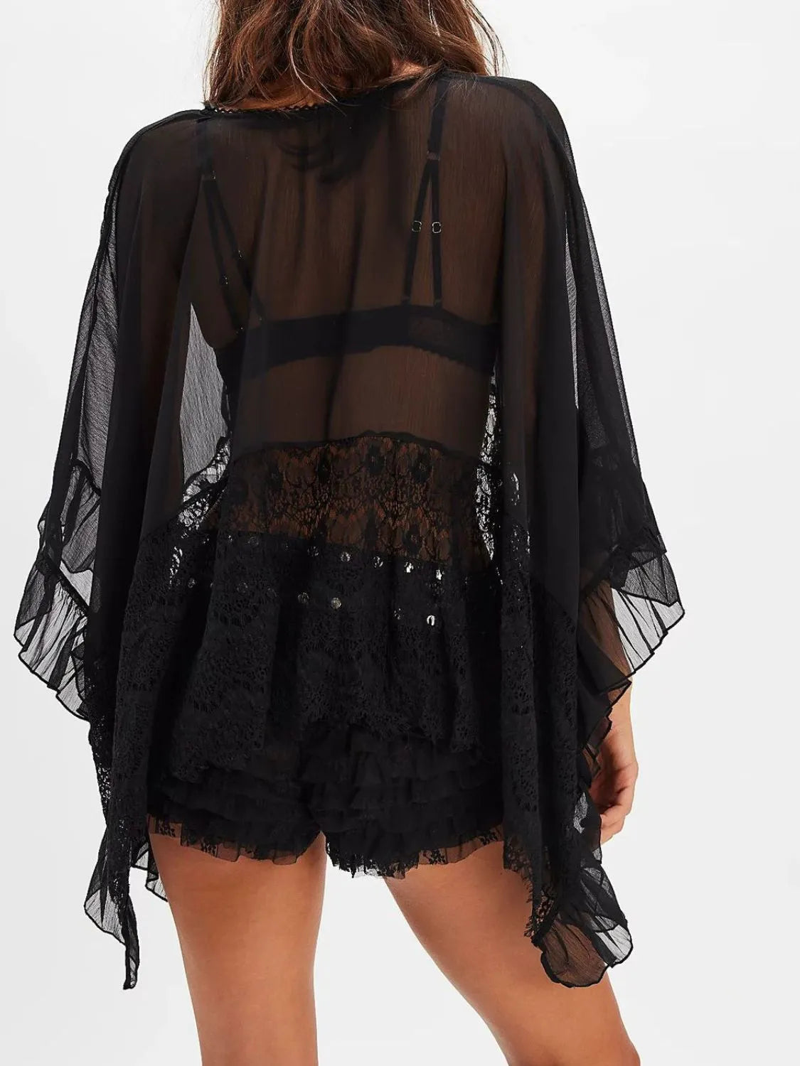 Black long sleeve lace cover-up front
