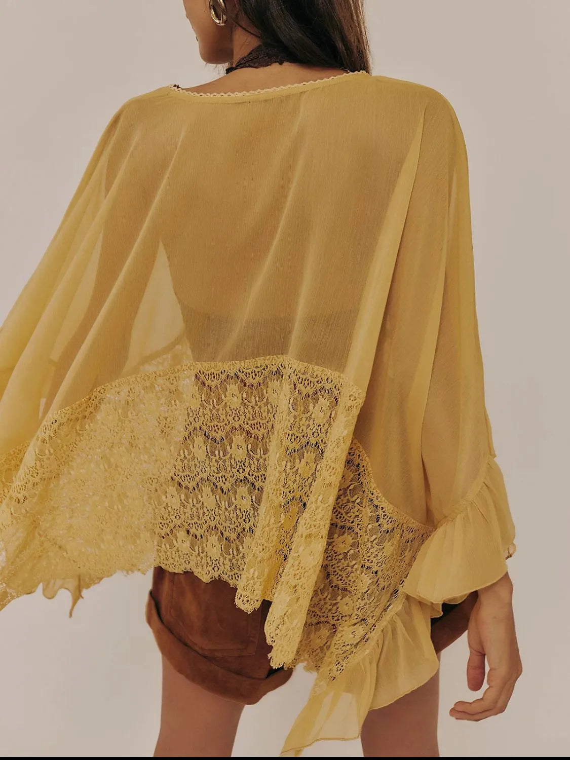 Mustard long sleeve lace cover-up front