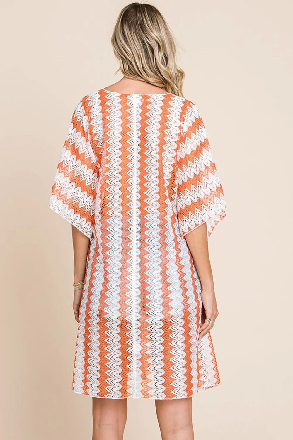 multi crochet lace cover up orange back view