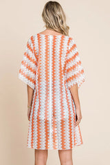 multi crochet lace cover up orange back view