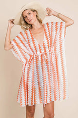 multi crochet lace cover up orange front view