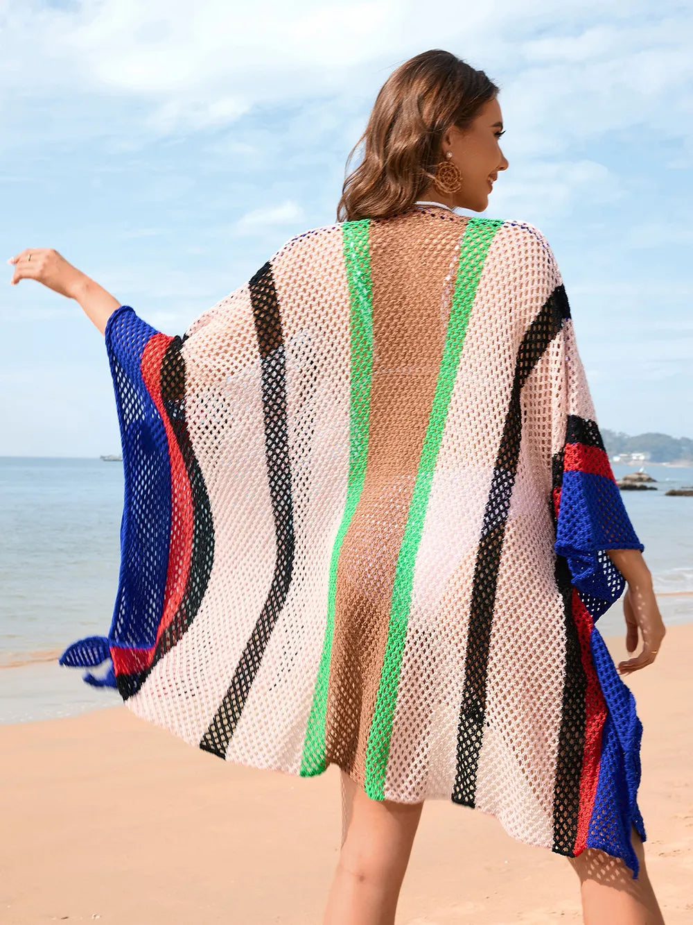 Openwork Color Block Plunge Cover-Up in Royal Blue - Back View