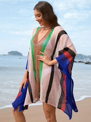 Openwork Color Block Plunge Cover-Up in Royal Blue - Side View
