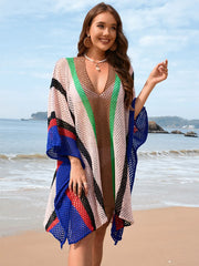 Openwork Color Block Plunge Cover-Up in Royal Blue - Front View 1