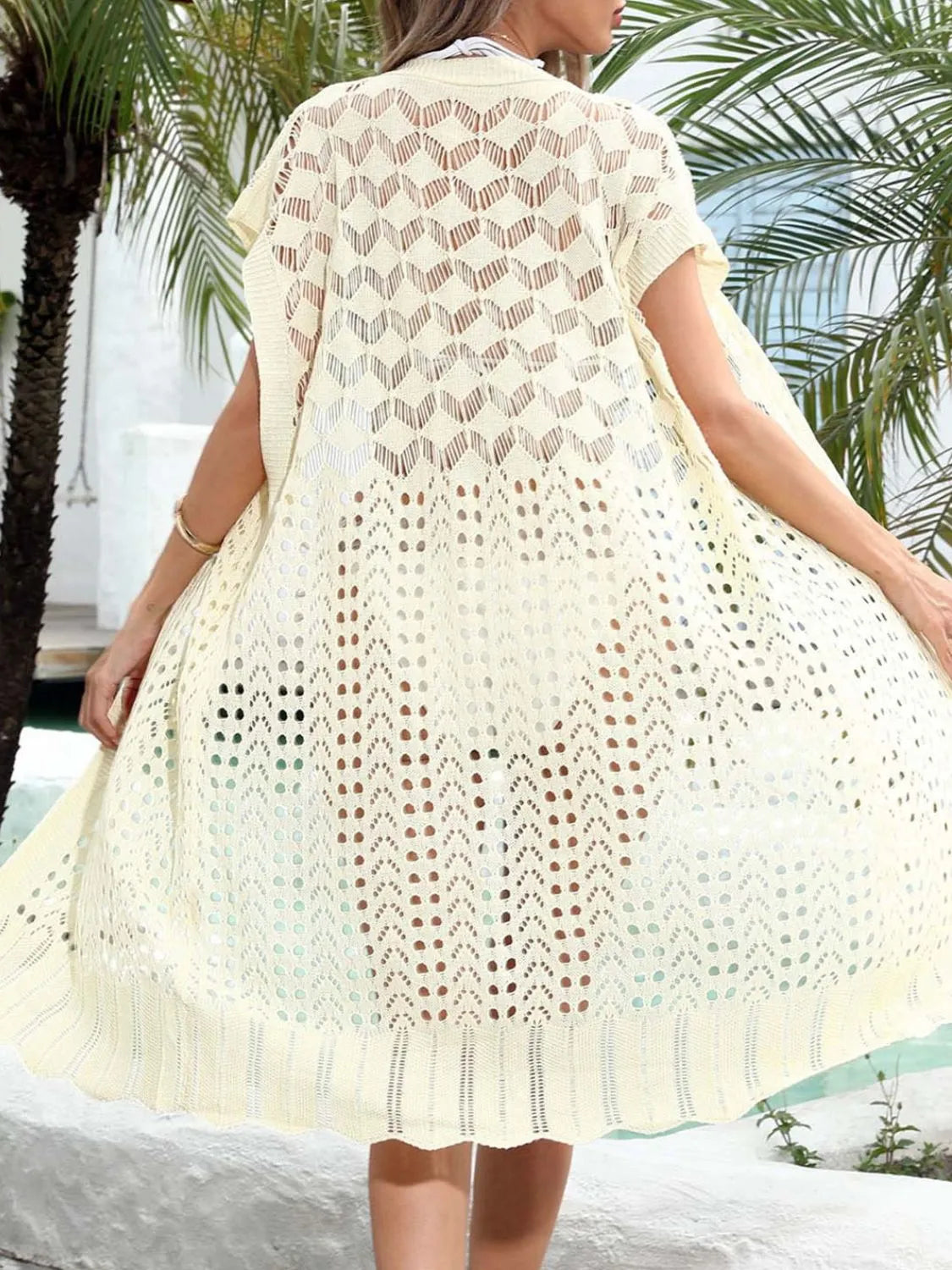  Back view pastel yellow openwork swim cover