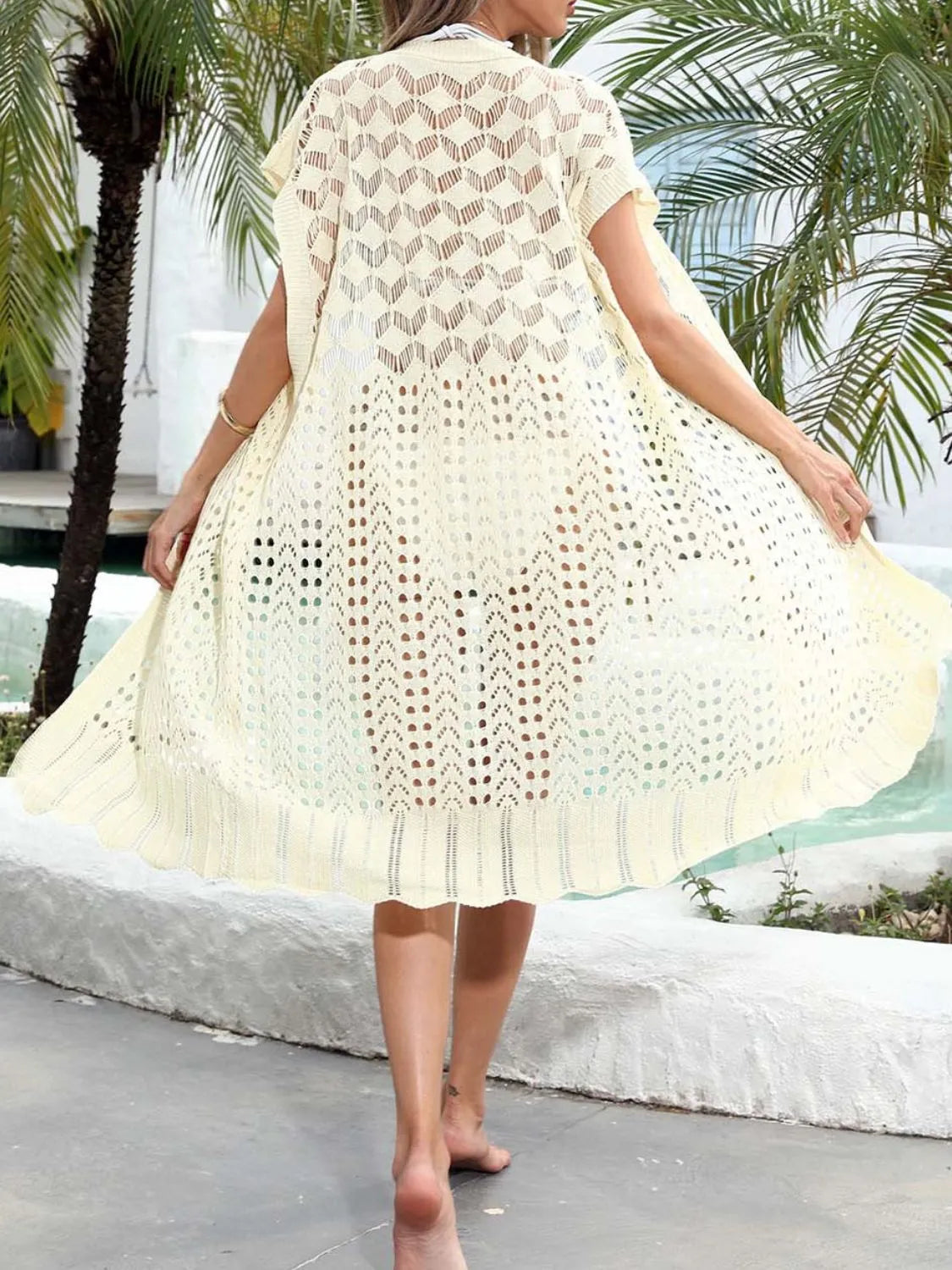 Rear view short sleeve ruffle beach cover-up yellow
