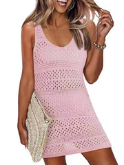 Dusty pink short sleeve openwork swim cover-up