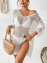 White openwork swimsuit cover-up flowy front