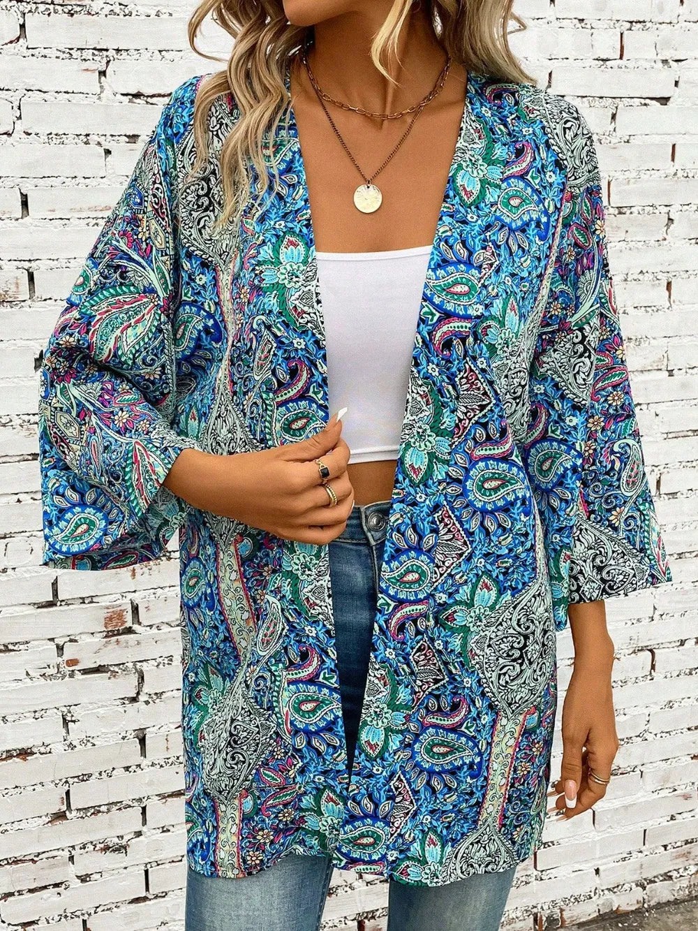 Teal printed cover-up front view