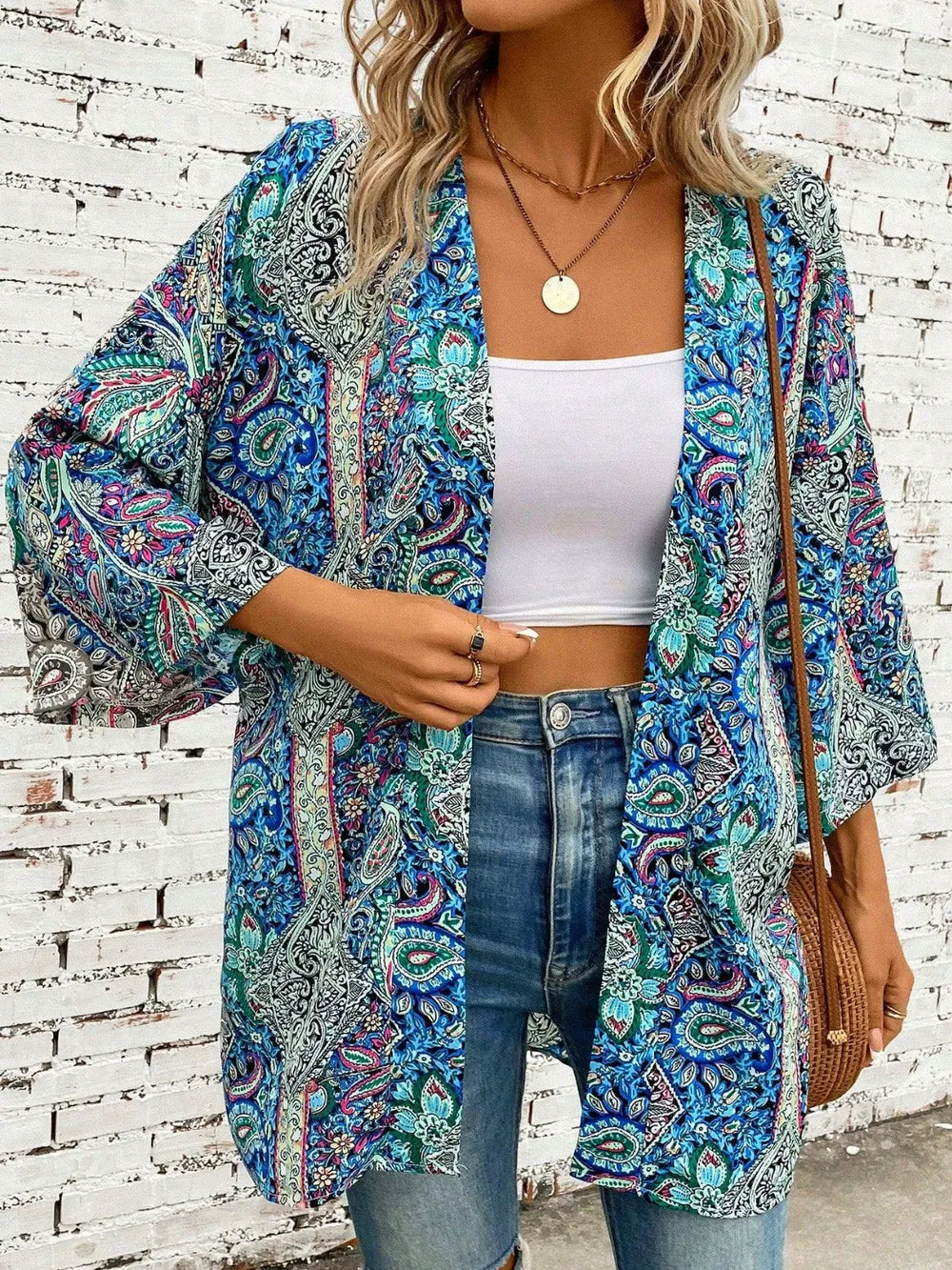 Lightweight teal printed cover-up front angle
