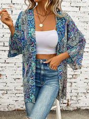 Teal beach cover-up with open front design