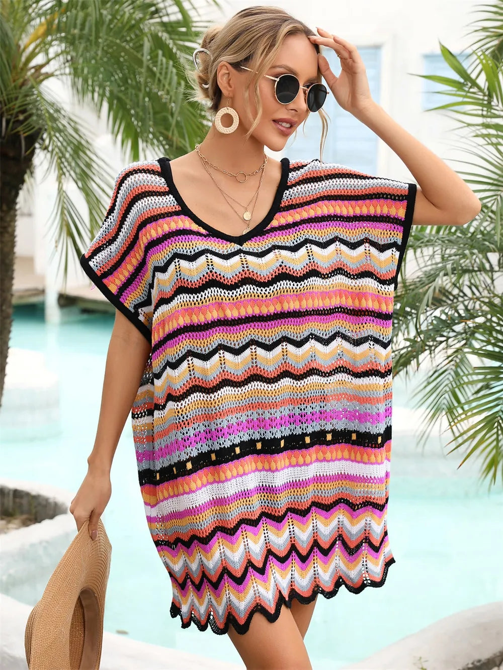 Rainbow scallop hem swim dress