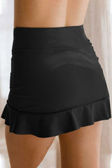 Back view of Ruffle Hem Swim Skort in black