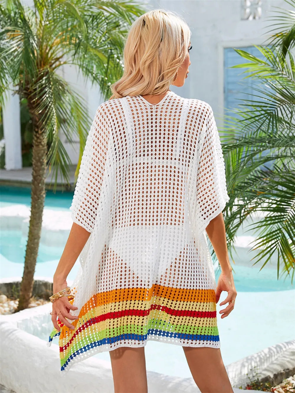 White V-neck swim cover-up full front view
