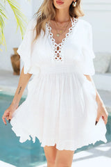 White ruffle hem beach cover-up front
