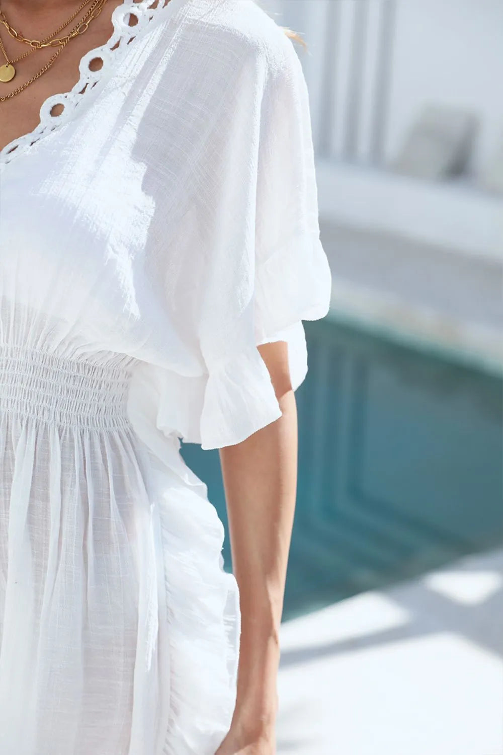  Front view white cutout style swim cover