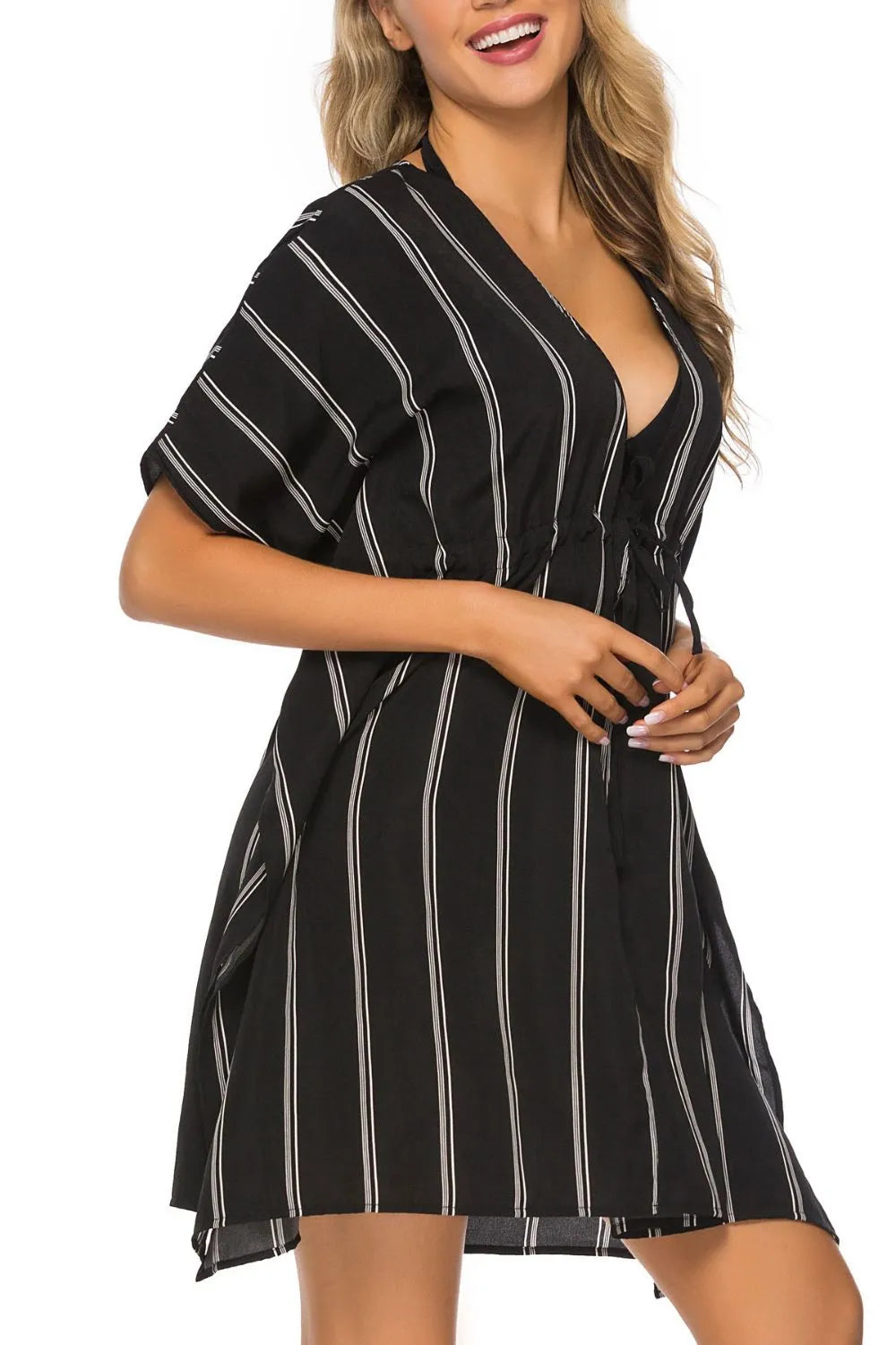 Front view black cover-up with V-neck