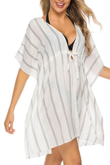 Front view white swim cover with drawstring