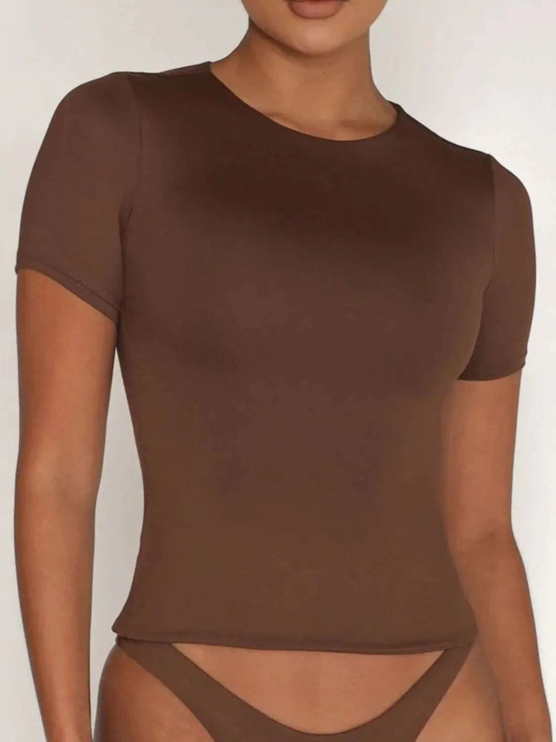 Brown swim top front short sleeves