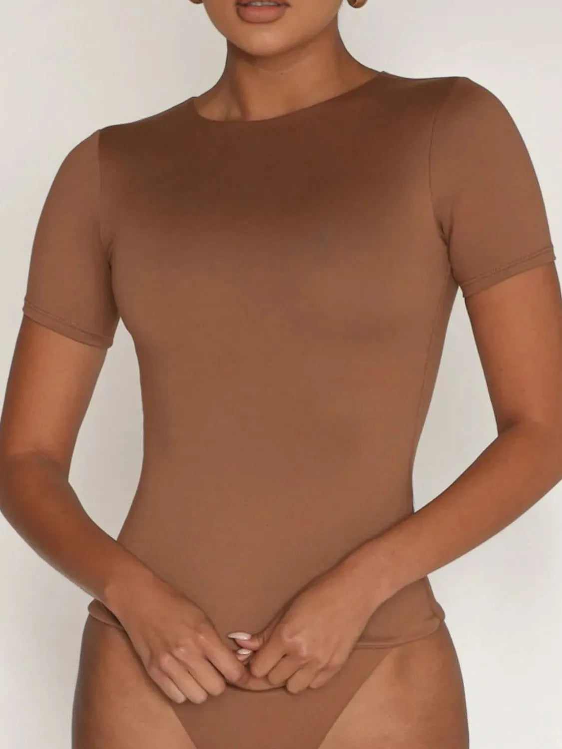 Caramel short sleeve swim top front