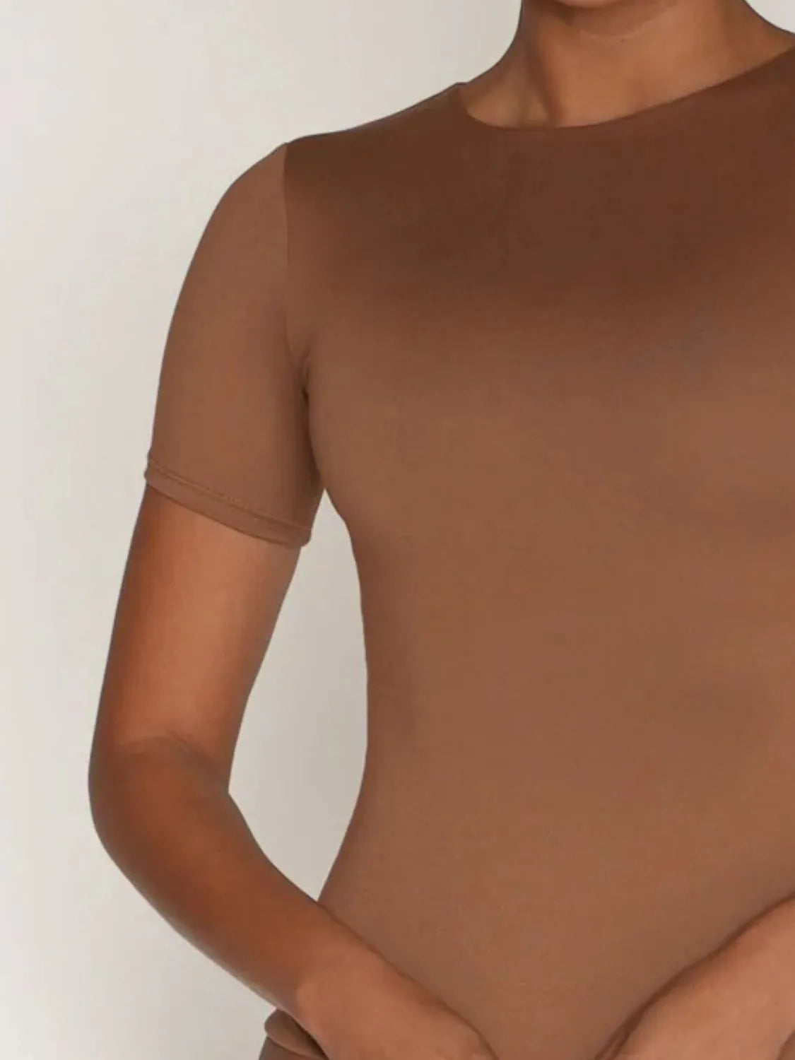 Caramel round neck swimwear front