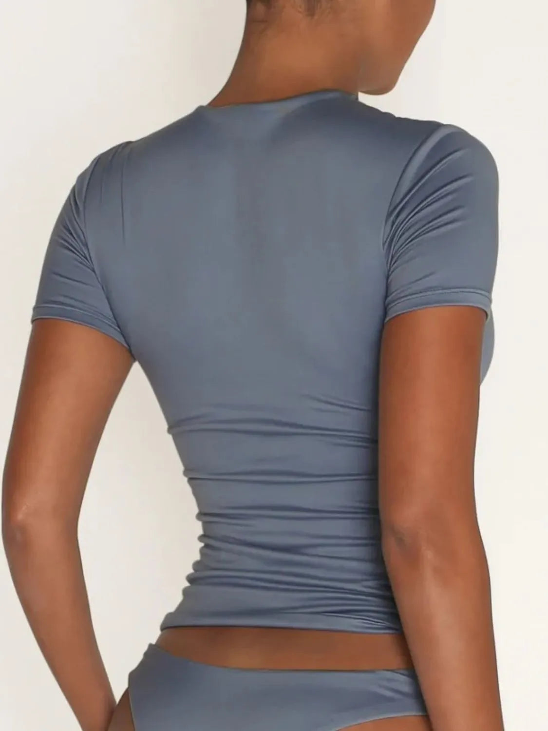  Soft blue swimwear round neck top