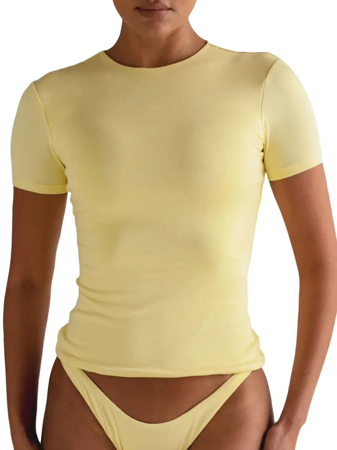  Pastel yellow swim top front view