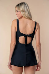 sleeveless tie back swim dress black back view