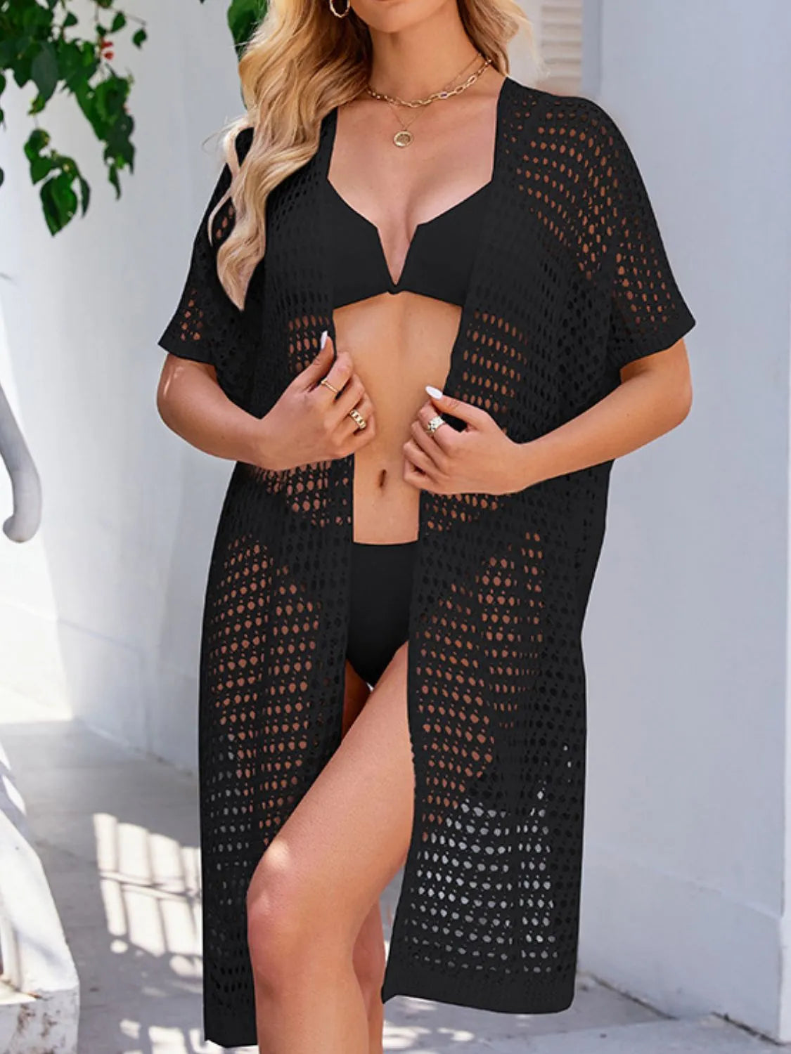 Black tied beach cover-up with open front