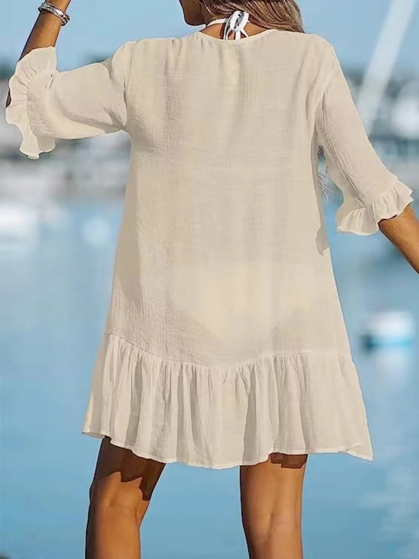 Front view khaki button down beach dress